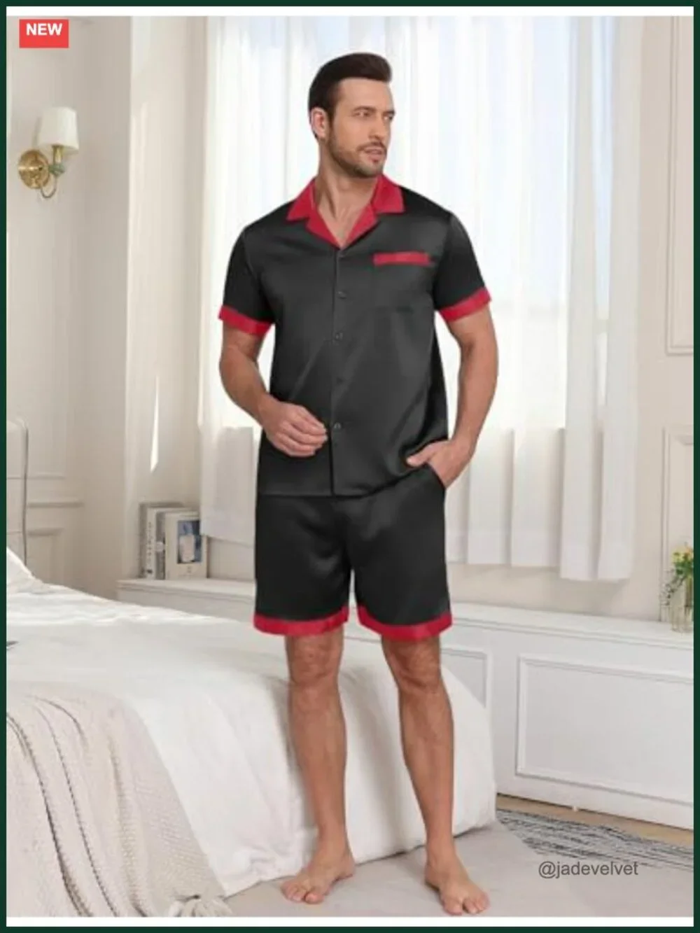 Satin Silk Pajama Sets Short Sleeve Sleepwear 2 Piece Mens Pajamas